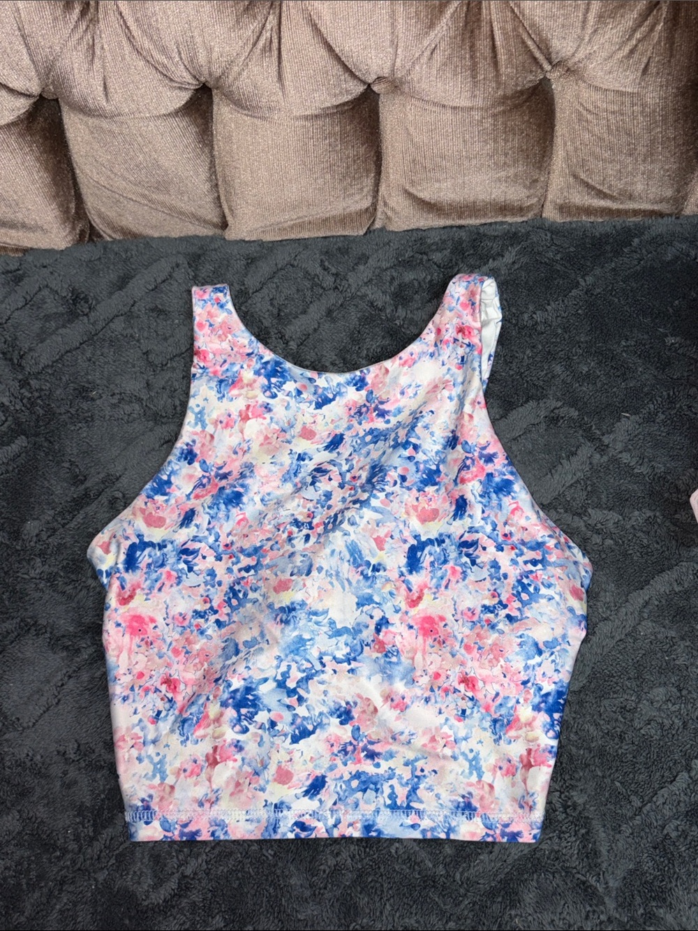 Joe Fresh blue and pink floral long line sports bra
